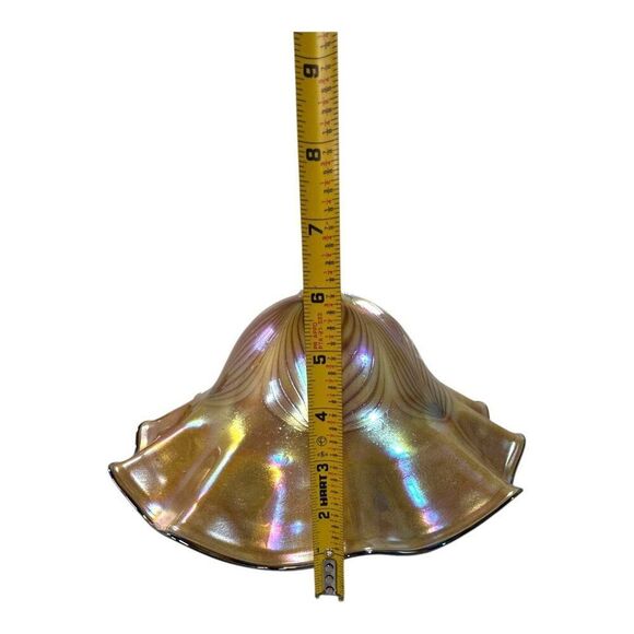 Vtg Large 15" Iridescent Pulled Feather Art Glass Lampshade Ruffled Shade - Picture 8 of 15